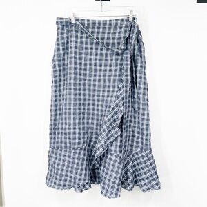 Mila Blue Plaid Ruffle Hem Midi Skirt 100% Cotton